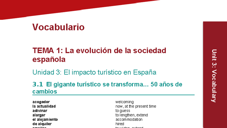 Unit 3 - Dynamic Learning - Spanish Vocabulary Lists - Studocu