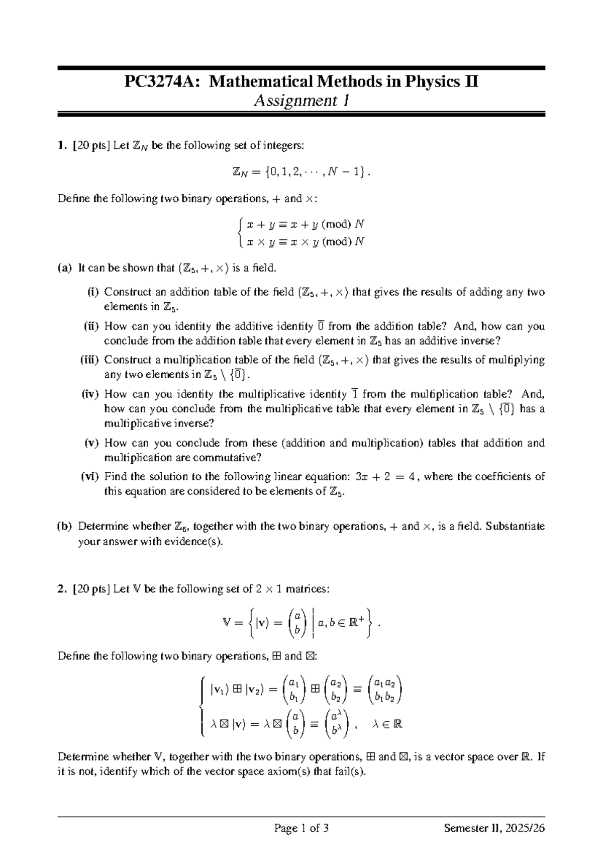 PC3274A: Mathematical Methods in Physics II Assignment 1 Solutions ...
