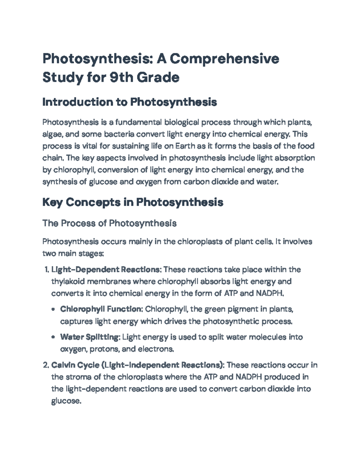 Photosynthesis: Comprehensive Study Notes for 9th Grade Science ...