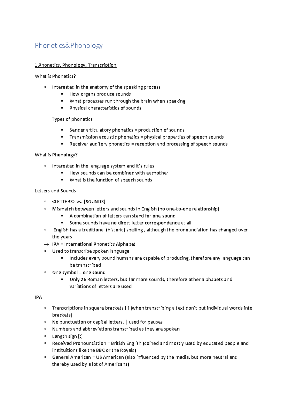 Phonetics & Phonology Overview - Linguistics 101 Final Exam Notes - Studocu