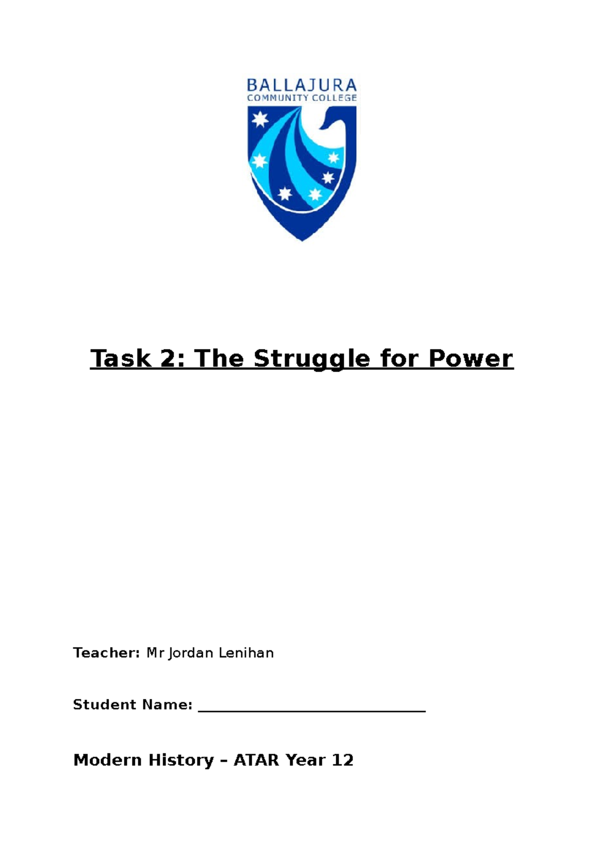 Modern History ATAR Year 12 Task 2: Struggle for Power Essay - Studocu