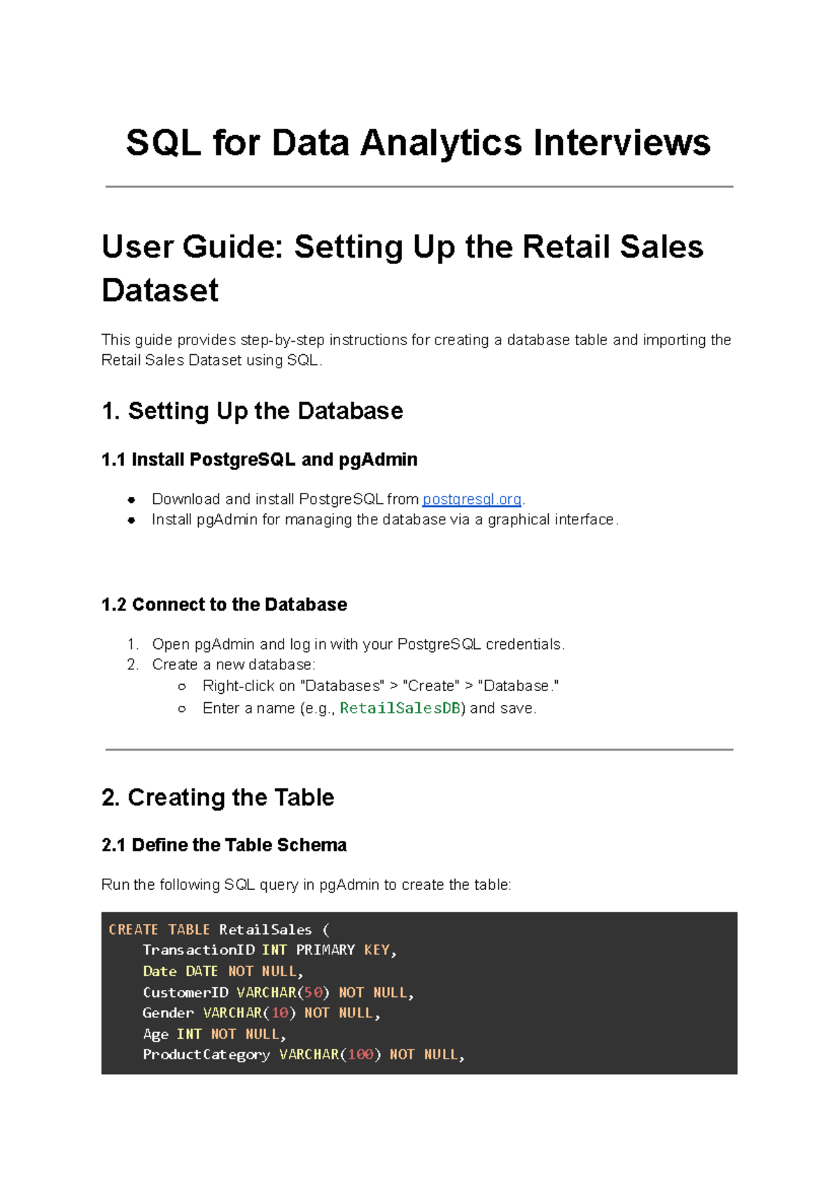 SQL for Data Analytics Interviews: Retail Sales Dataset Setup Guide ...