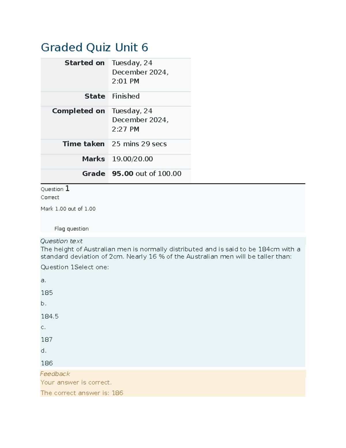Graded Quiz Unit 6 - Statistics: Key Concepts and Solutions - Studocu