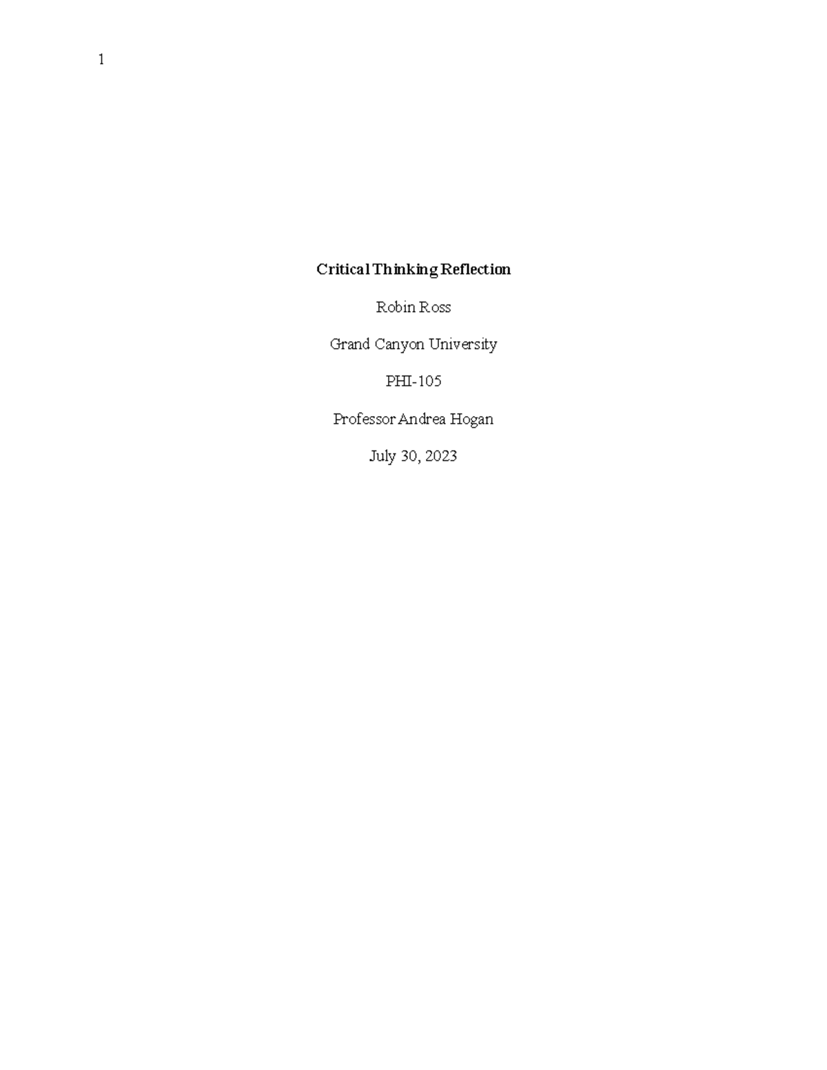 Critical Thinking Reflection - Studocu
