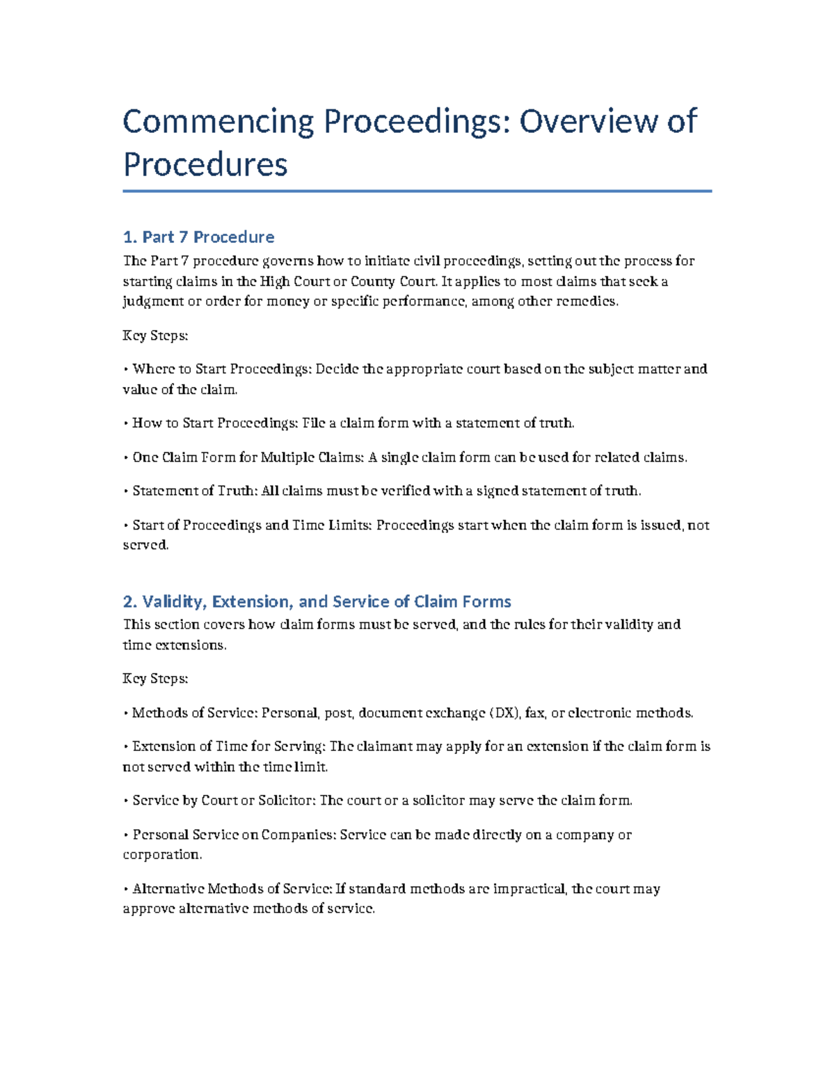 Commencing Civil Proceedings: Overview of Part 7 Procedures - Studocu