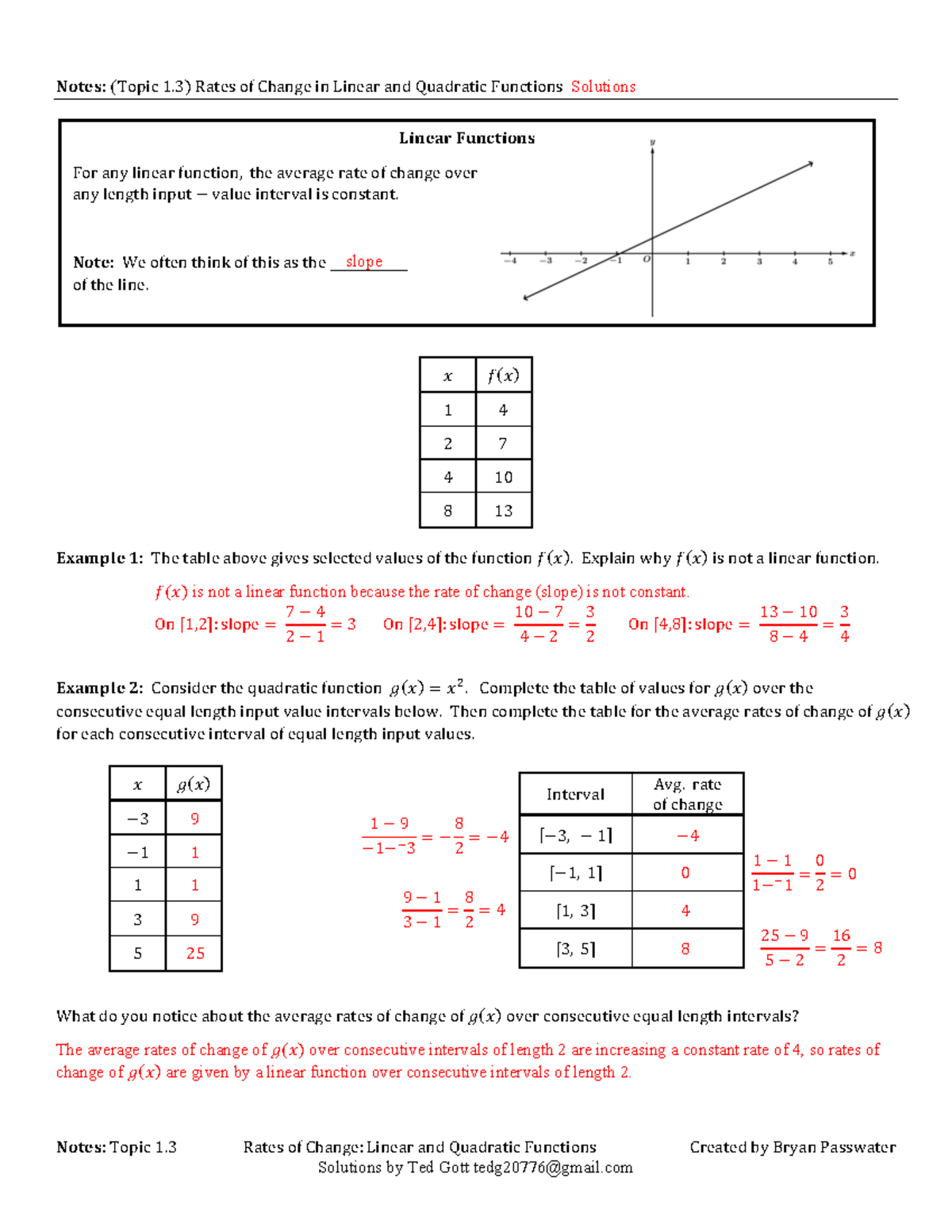 Topic 1.3: Solutions for Rates of Change in Linear & Quadratic ...