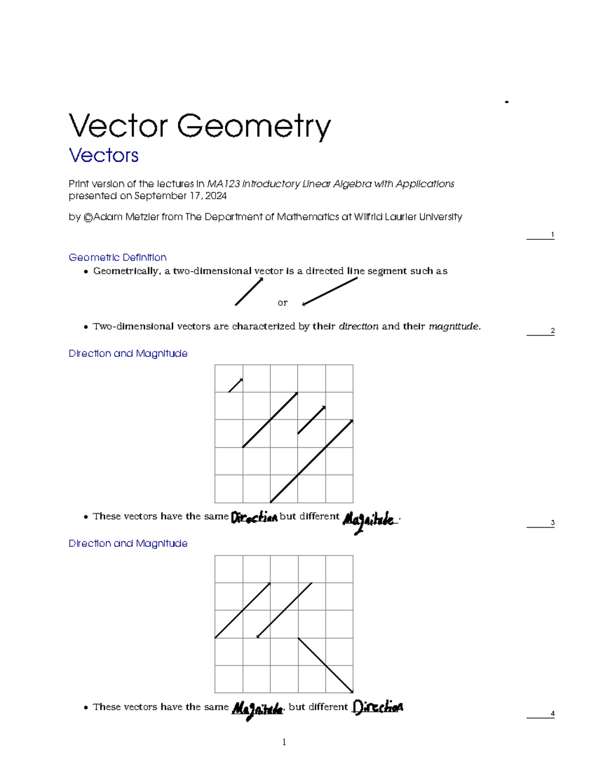MA123 Vector Geometry Lecture Notes - Introductory Linear Algebra - Studocu