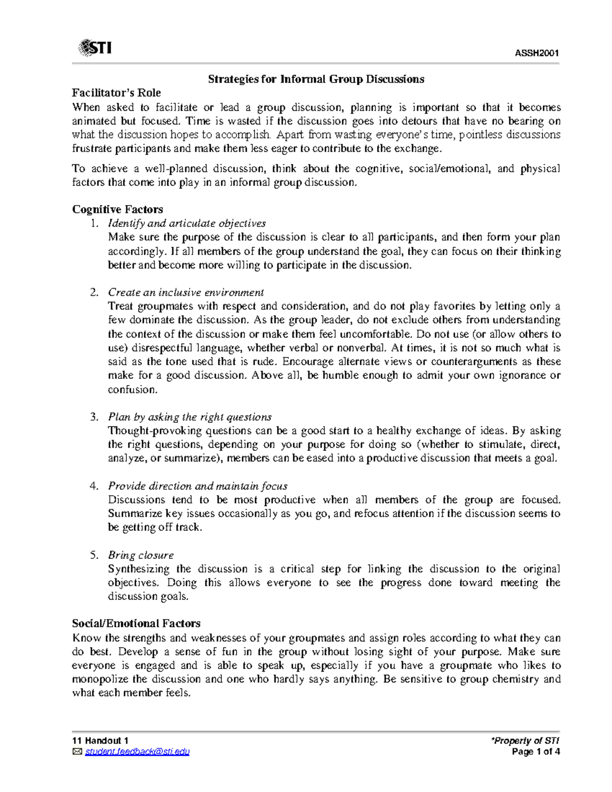 Handout_Lesson Summary: Strategies for Group Discussions_2nd Sem - Studocu
