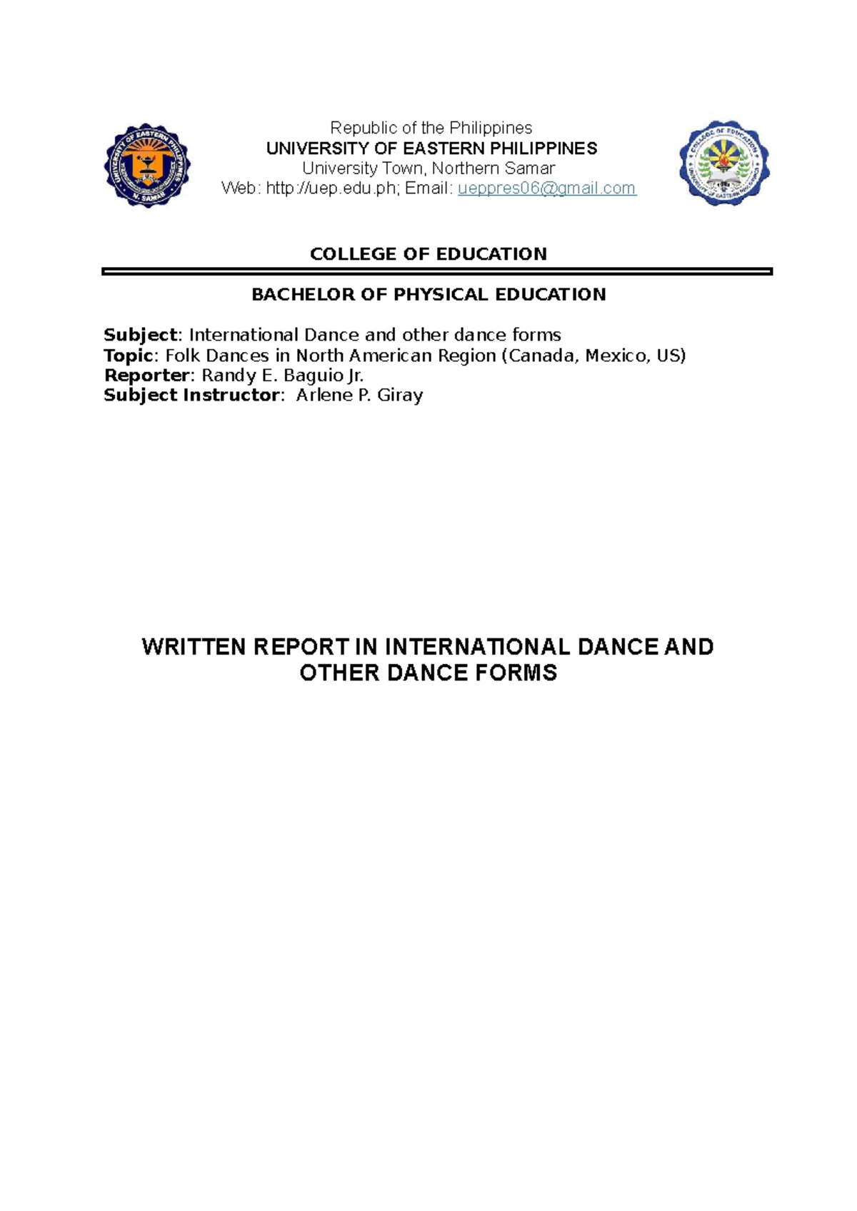 International Dance Report: Folk Dances in North America (PE 101) - Studocu