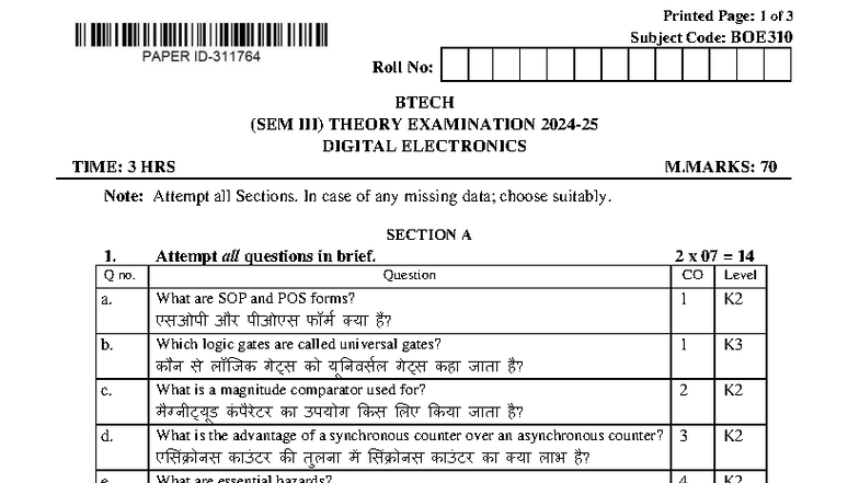 BOE310 - Digital Electronics Theory Exam Notes - Studocu