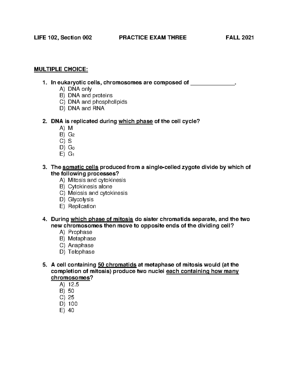 LIFE 102 Practice Exam Three - Fall 2021 - Studocu