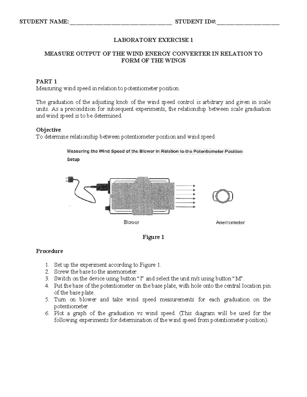 Wind laboratory exercises: Measuring output of wind energy converter ...