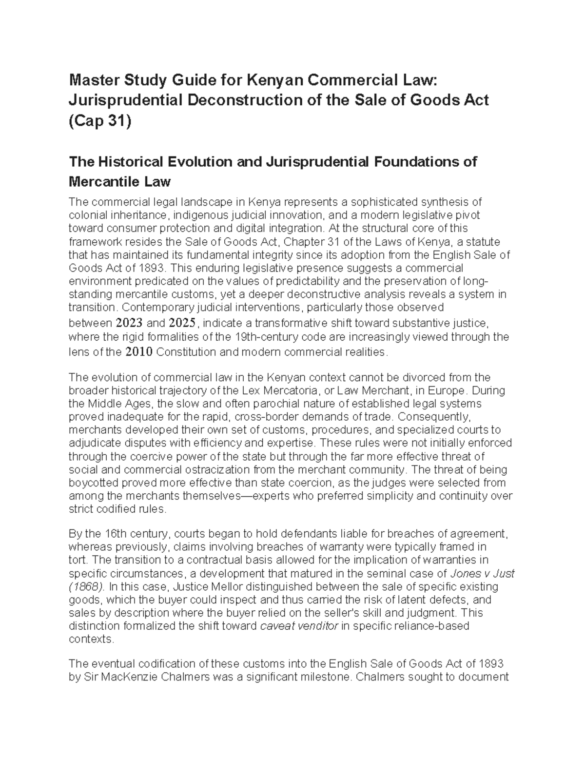 Master Study Guide: Kenyan Commercial Law (Cap 31) - Sale of Goods Act ...