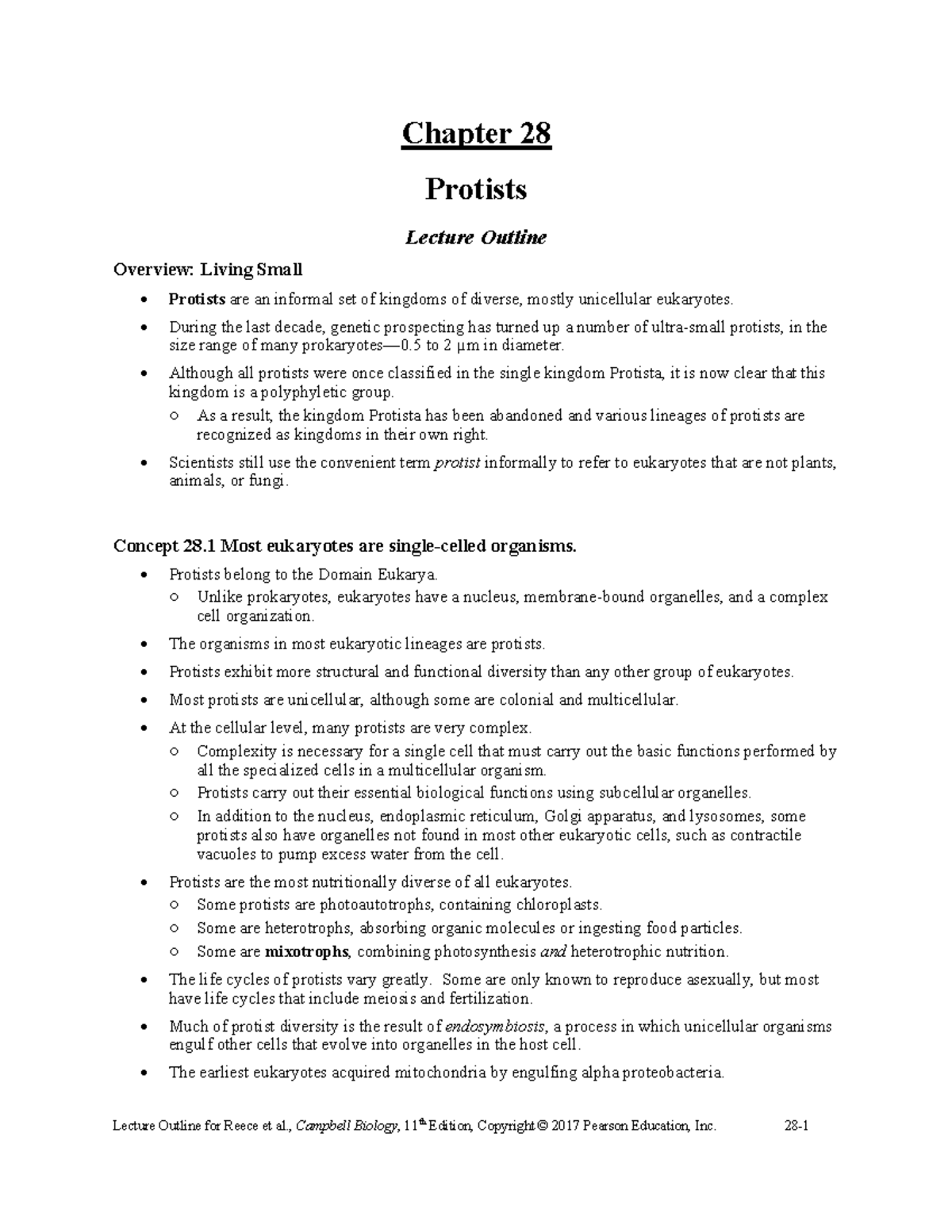 Lecture Notes on Protists: Concepts & Diversity in Biology (BIO 101 ...