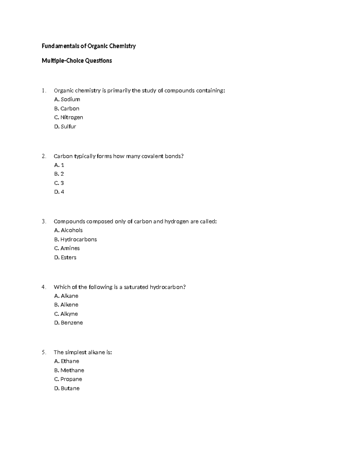 Fundamentals of Organic Chemistry Quiz (OC 101) - Studocu