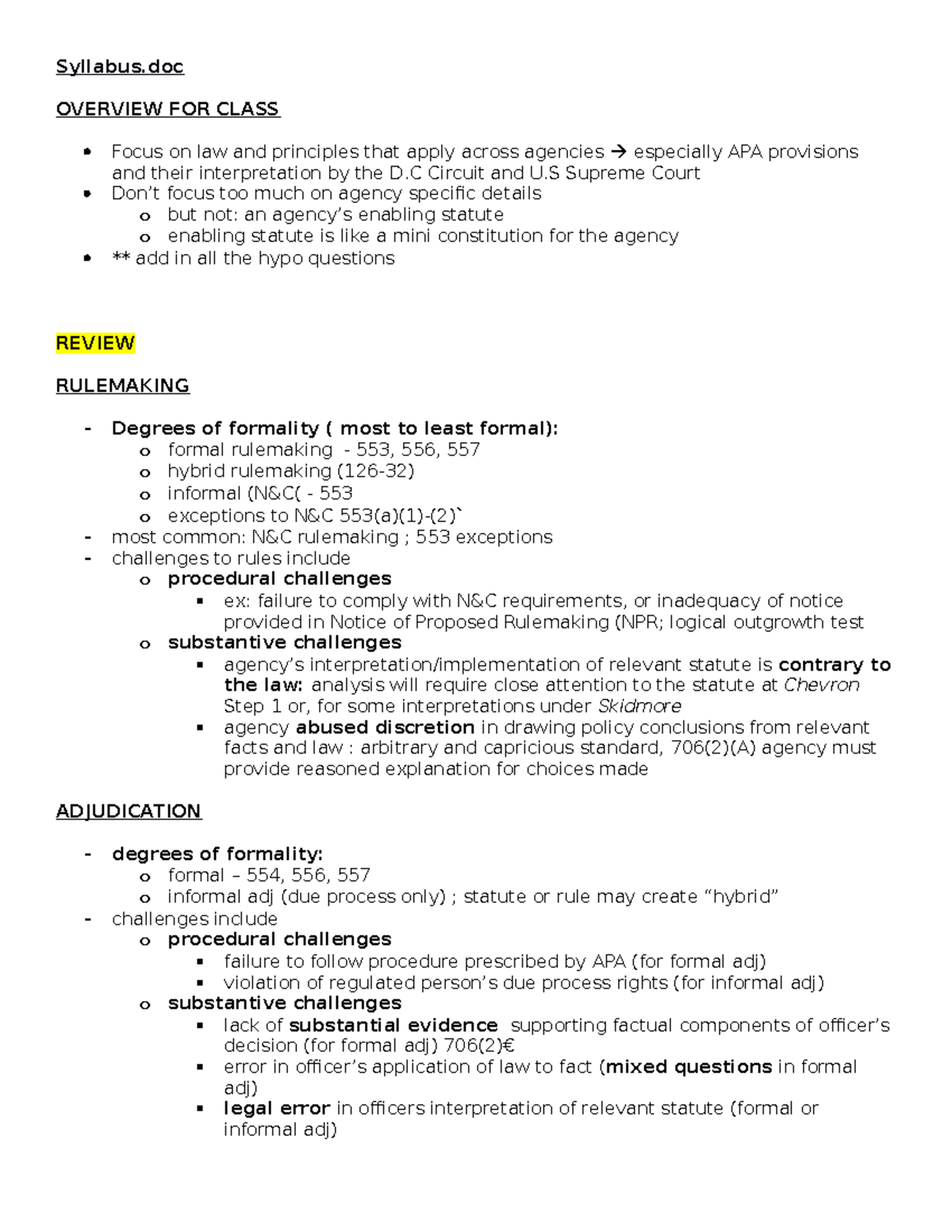 Admin Law Lecture Notes: Key Concepts and Review for Finals - Studocu