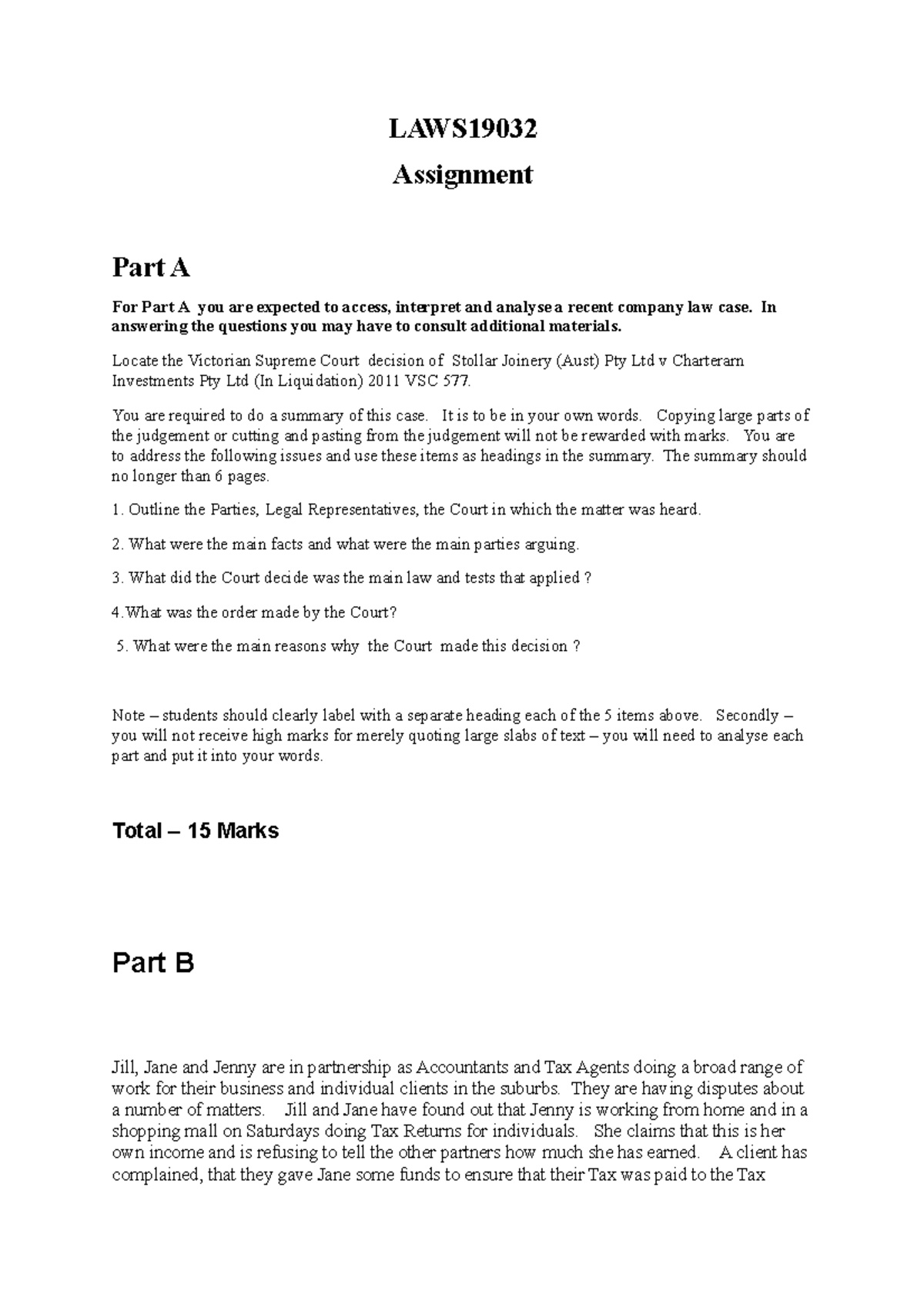 LAWS19032 Assignment Analysis: Company Law Case & Partnership Disputes ...