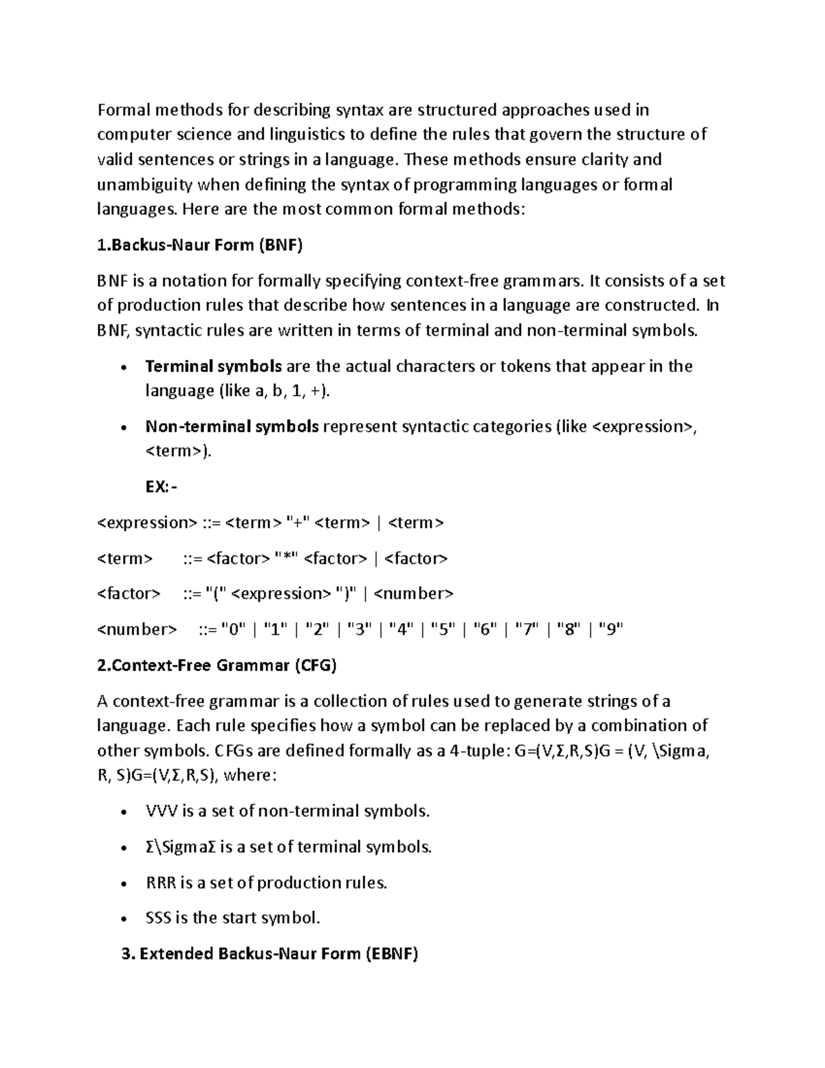 1st - It's cd notes - Formal methods for describing syntax are ...