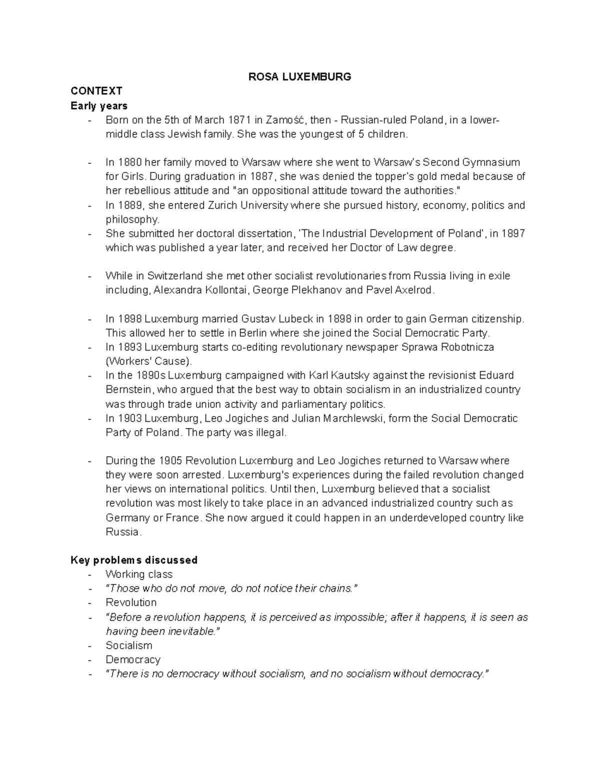 Lecture 9: Rosa Luxemburg & Antonio Gramsci - Key Concepts and Ideas - Document Preview