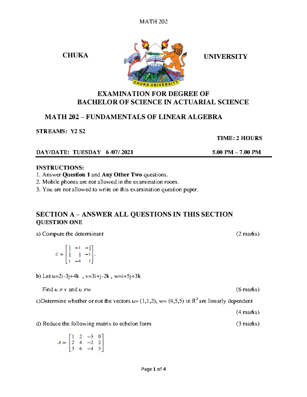 MATH 202 Final Exam: Fundamentals of Linear Algebra Guide - Studocu