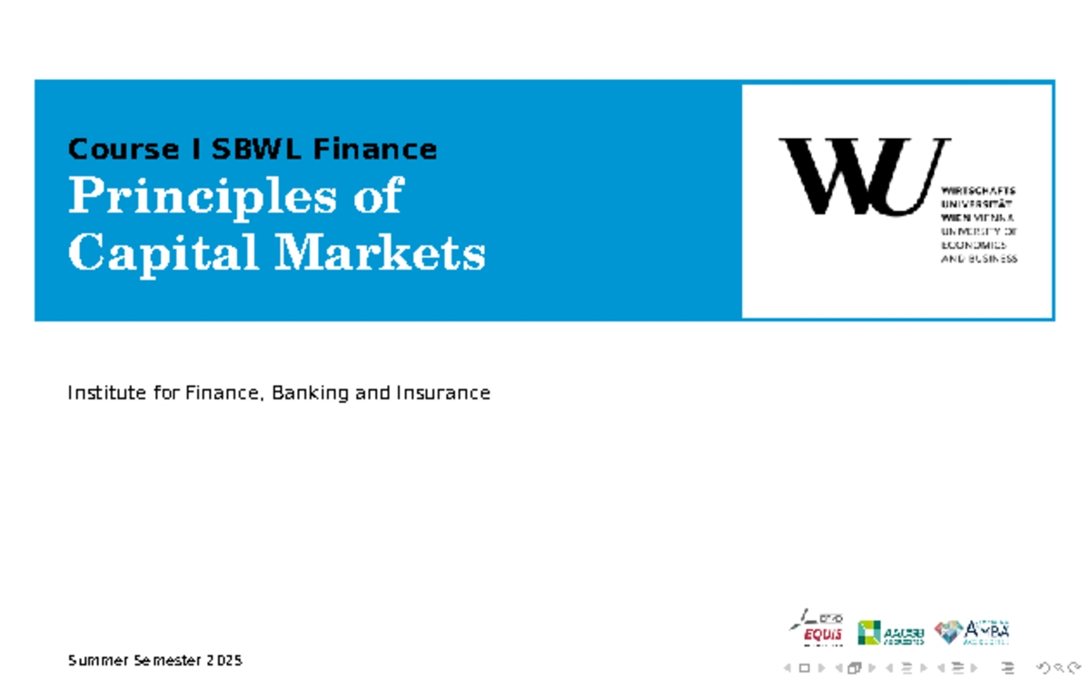 Lecture 1 Notes - SBWL Finance: Principles of Capital Markets (SS 2025 ...