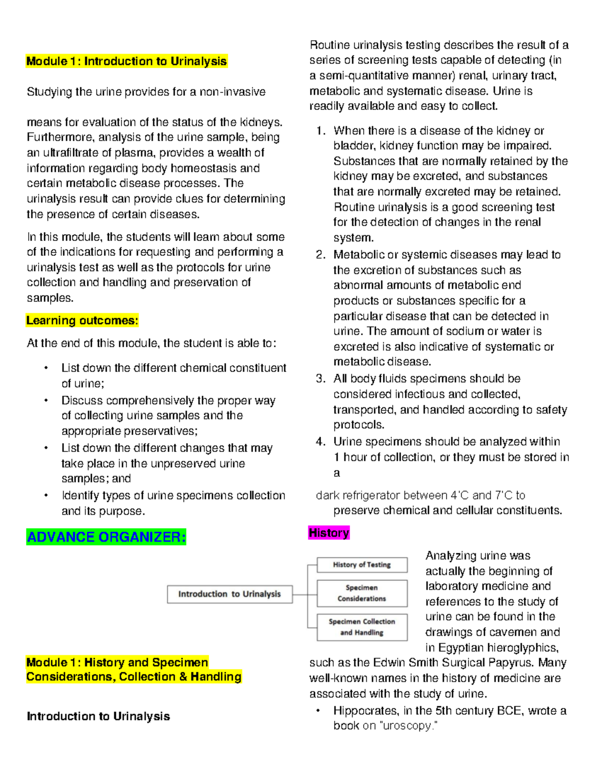 Urinalysis Lecture Notes 8: Overview and Practical Protocols - Studocu