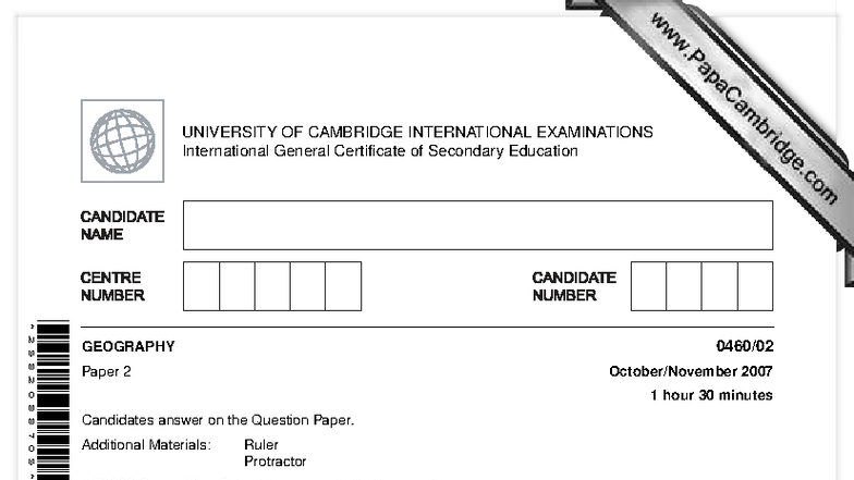 IGCSE Geography Paper 2 (0460) - Exam Questions & Instructions - Studocu