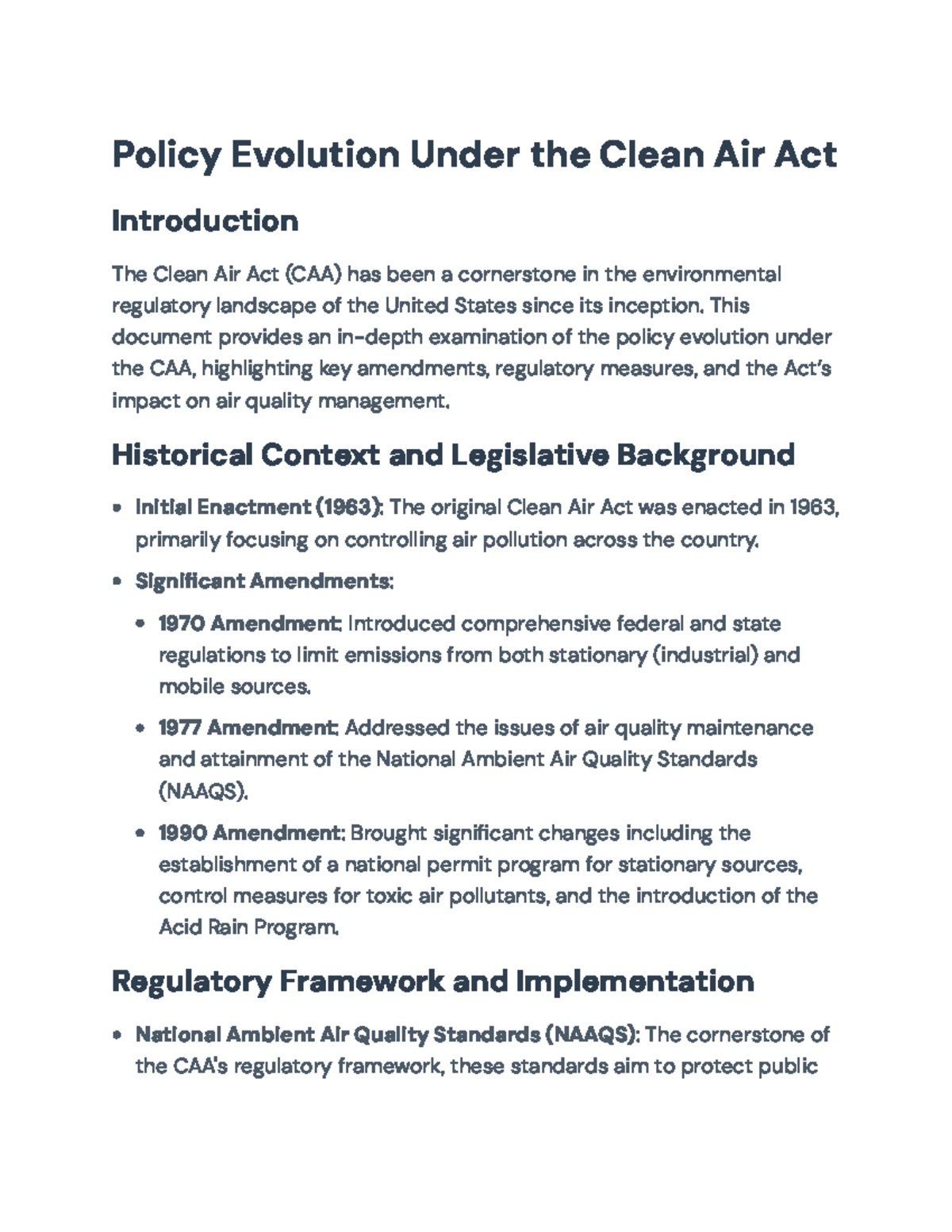 Policy Evolution and Impact of the Clean Air Act (CAA) - Policy ...