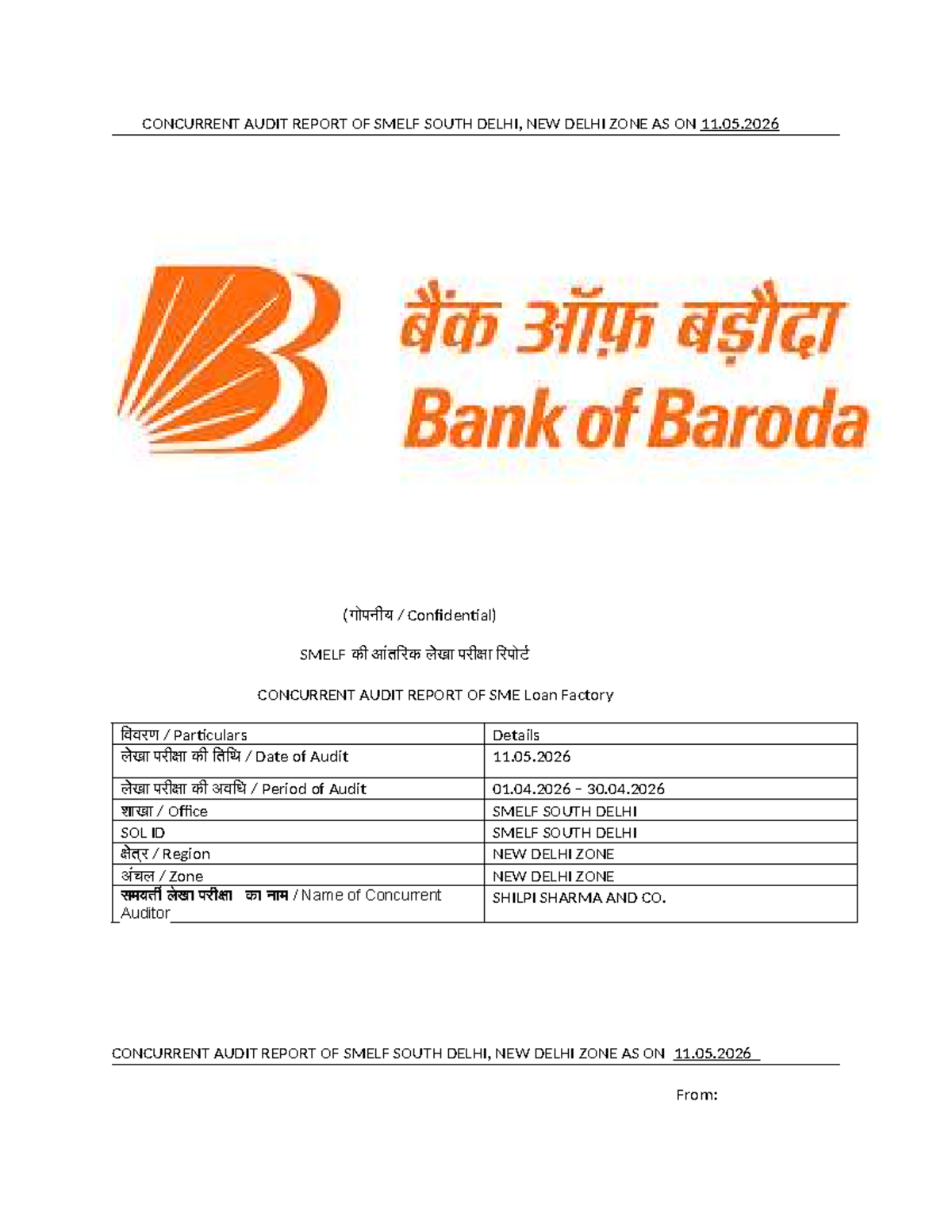 Concurrent Audit Report of SMELF South Delhi Zone - May 2026 - Studocu