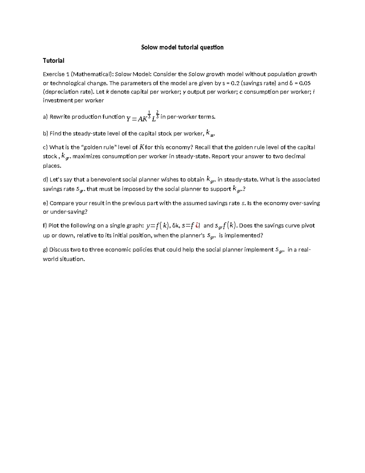 Solow Model Tutorial Q&A: Understanding Growth Dynamics - Studeersnel
