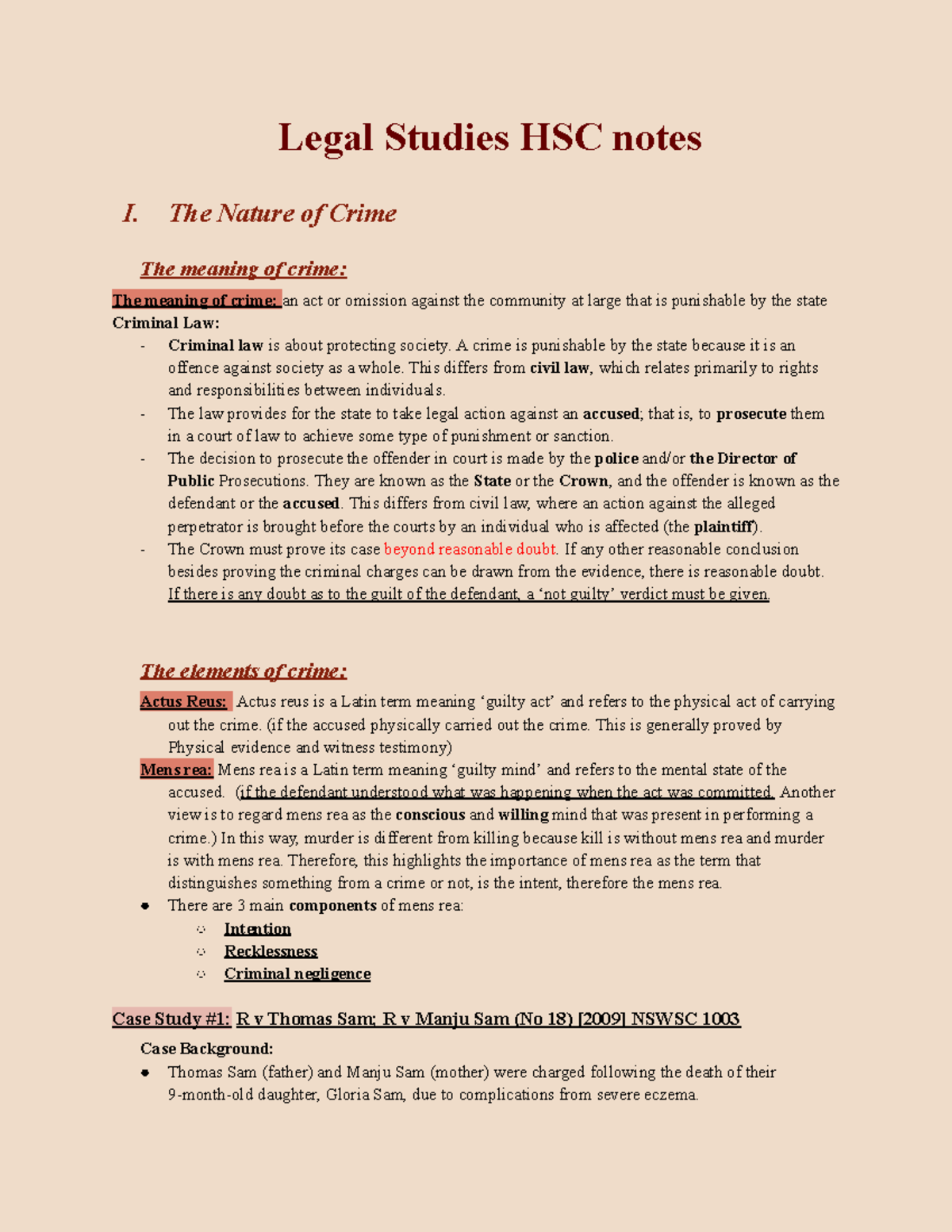 HSC Legal Studies - Comprehensive Notes on The Nature of Crime - Studocu
