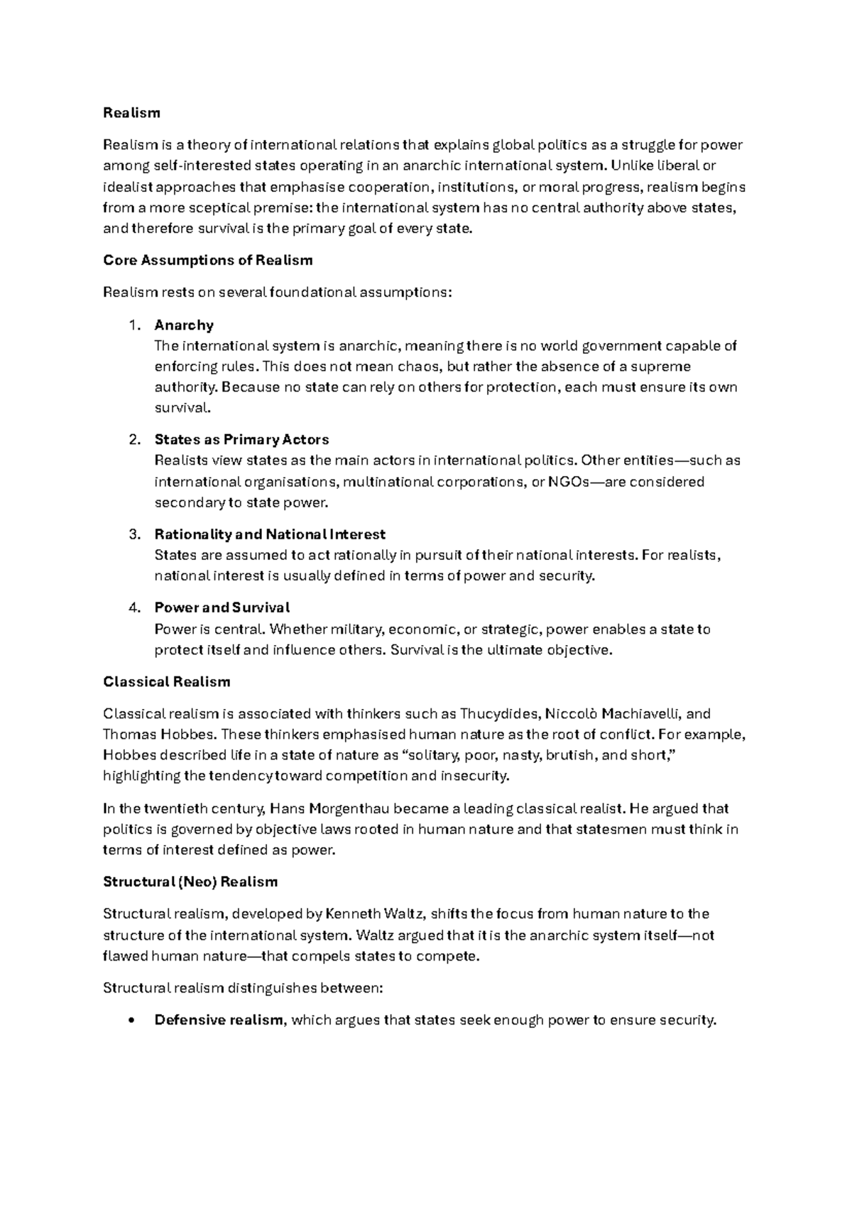International Relations Theory: Understanding Realism - Studocu