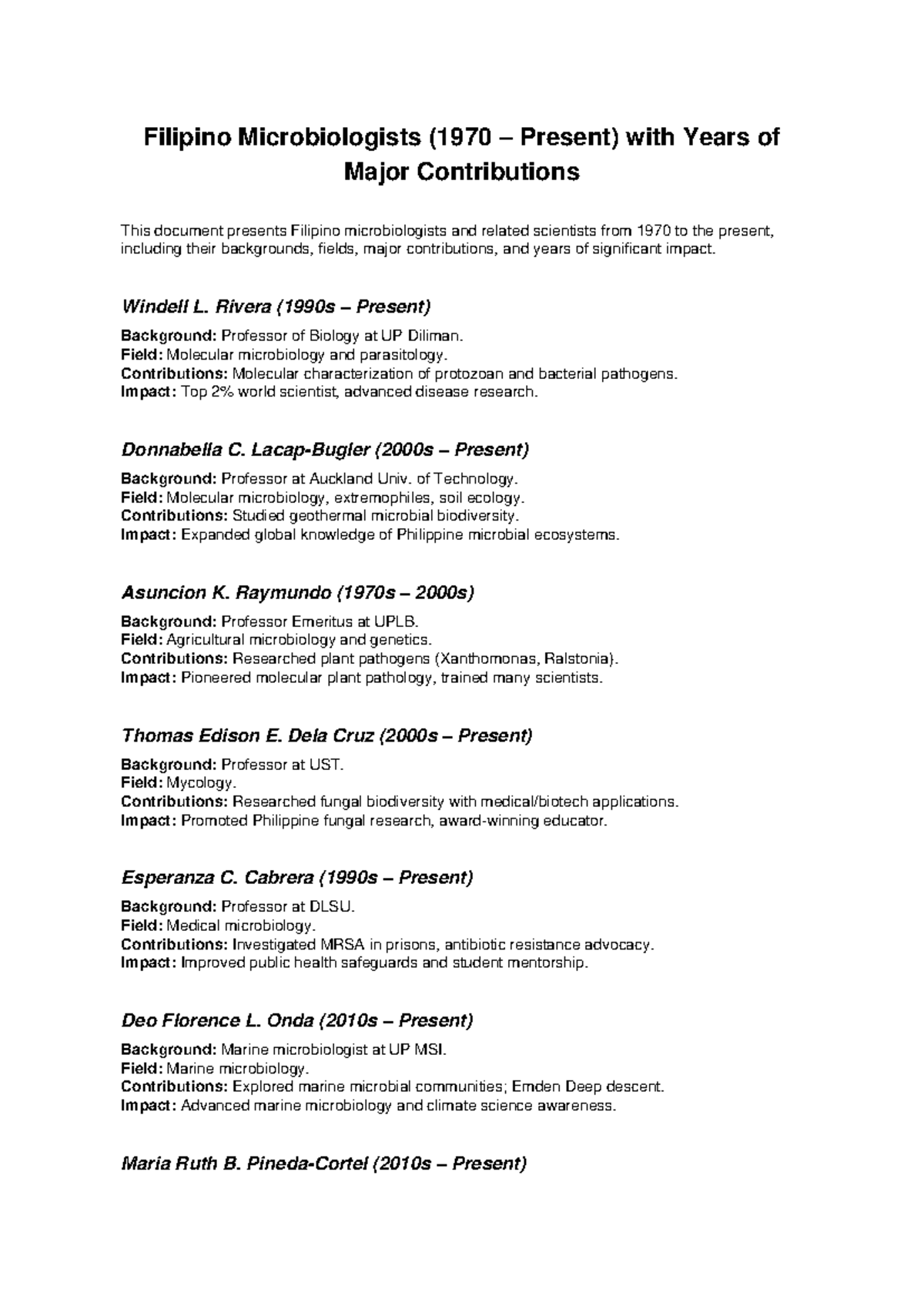 Filipino Microbiologists (1970-Present): Major Contributions & Impact ...