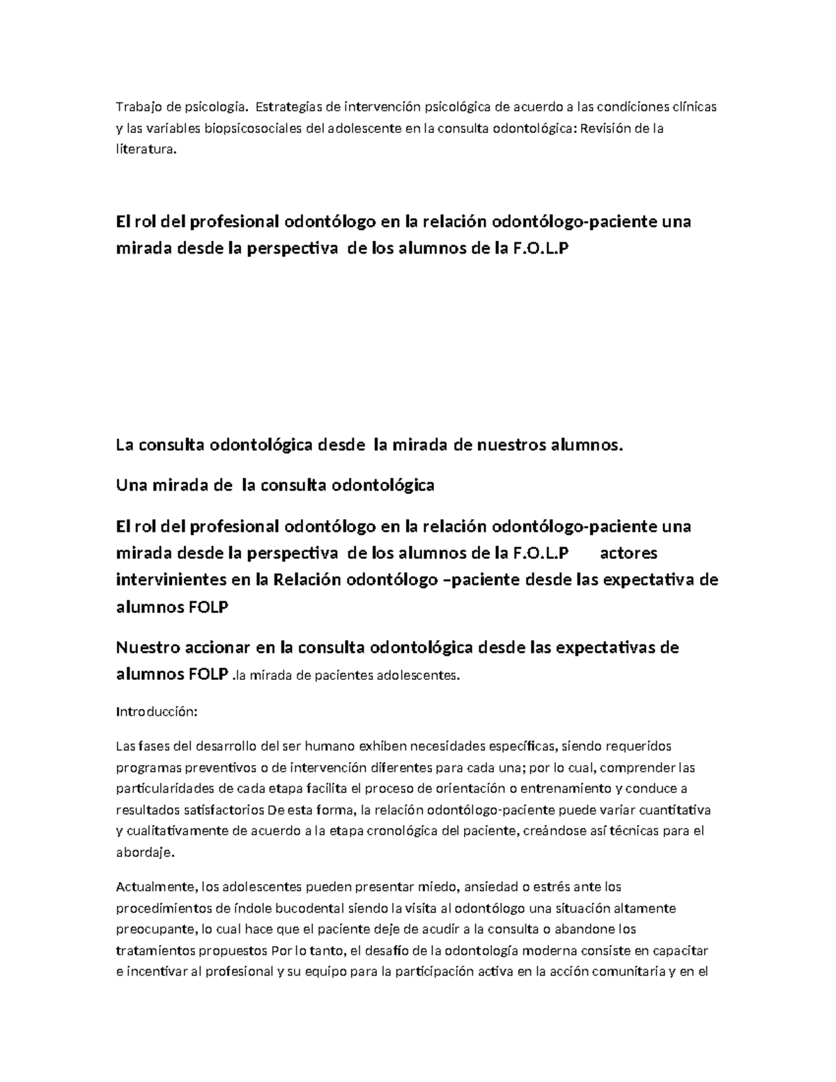 Trabajo de Psicología: Estrategias de Intervención en Odontología FOLP ...