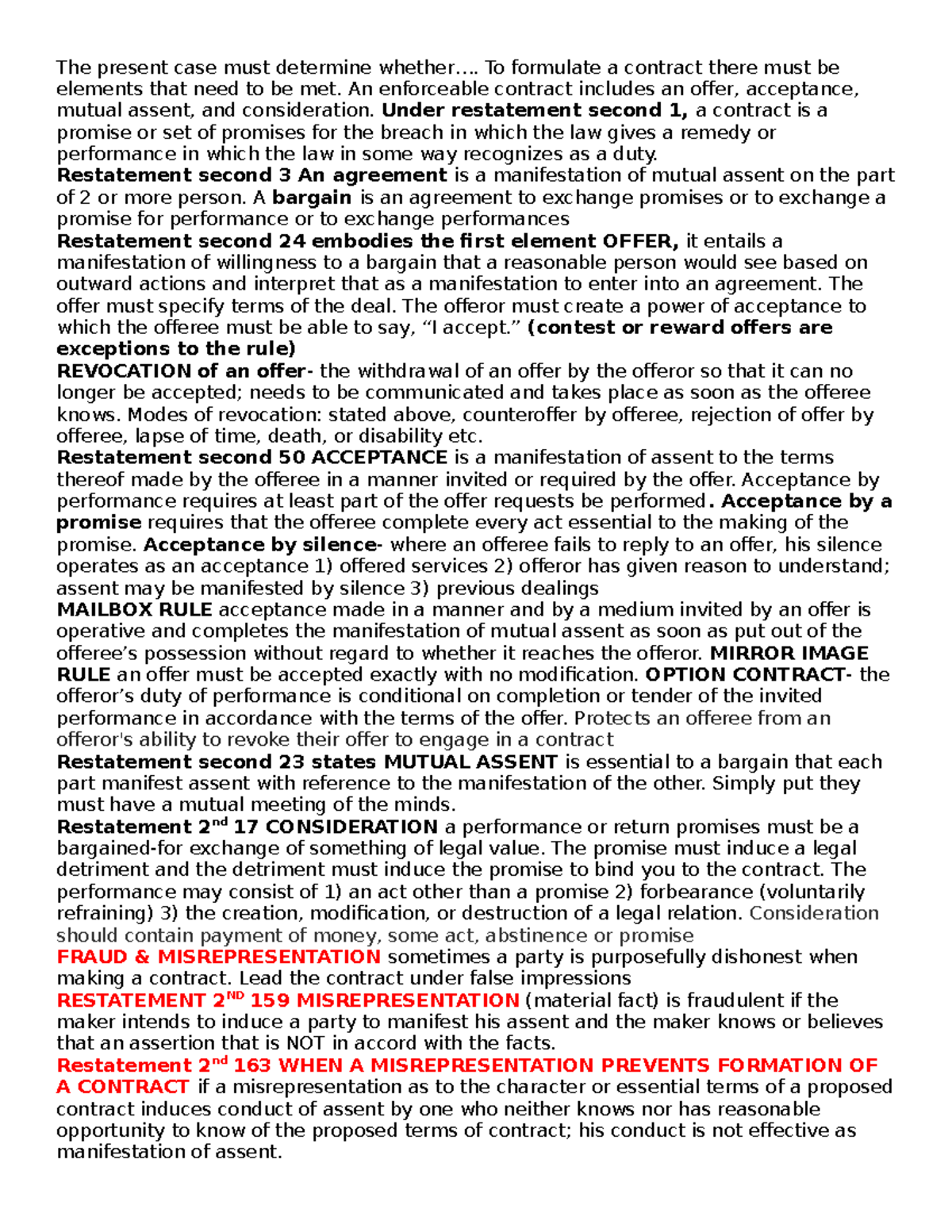 Contract Law Essentials: Understanding Restatement 2nd Elements - Studocu