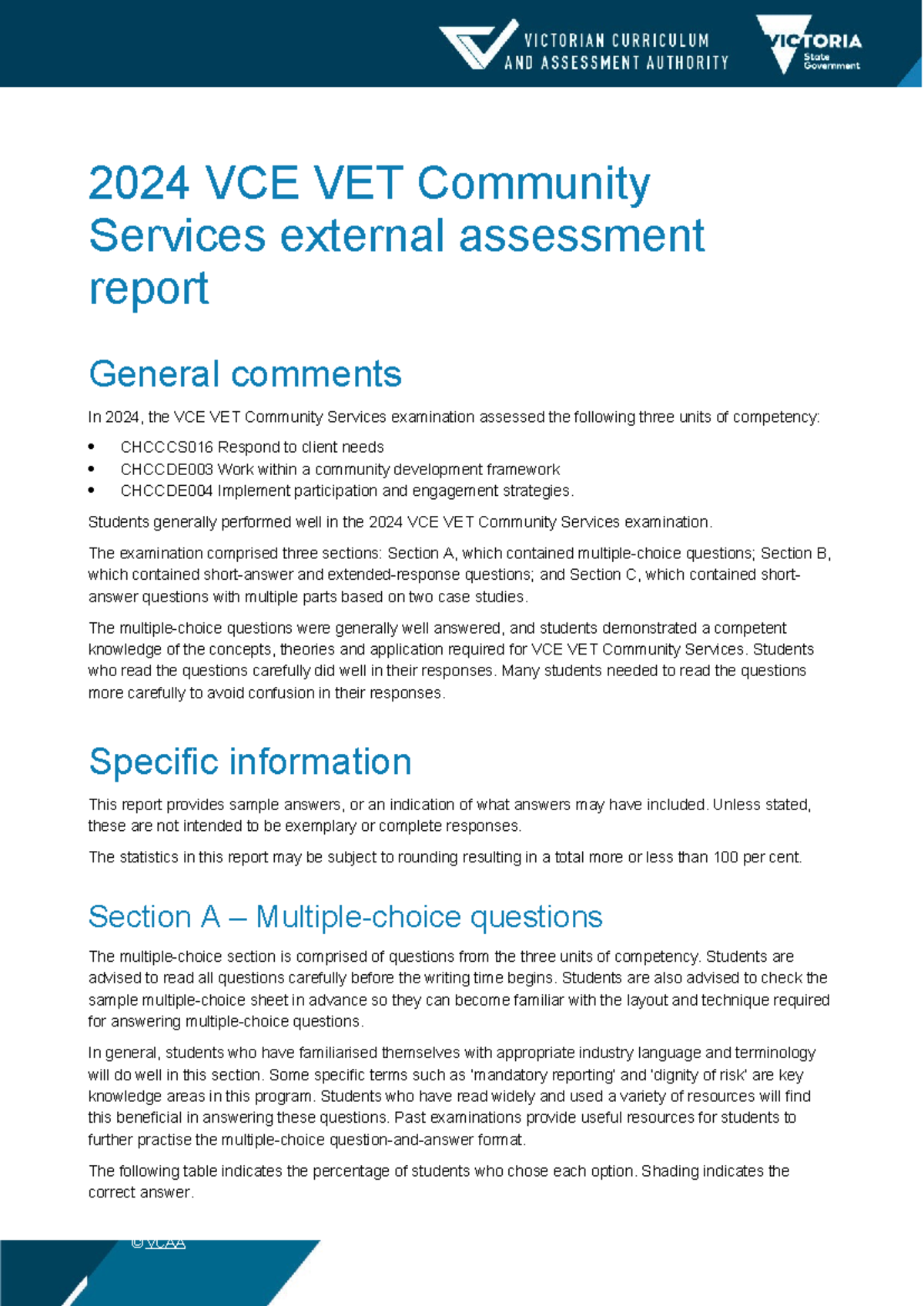 2024 VCE VET Community Services External Assessment Report - Studocu