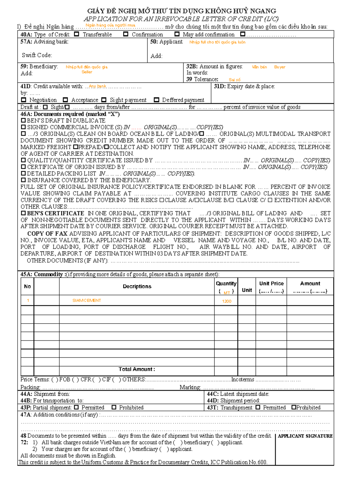 ĐỀ NGHỊ MỞ THƯ TÍN DỤNG KHÔNG HUỶ NGANG - LC APPLICATION FORM A4 - Studocu