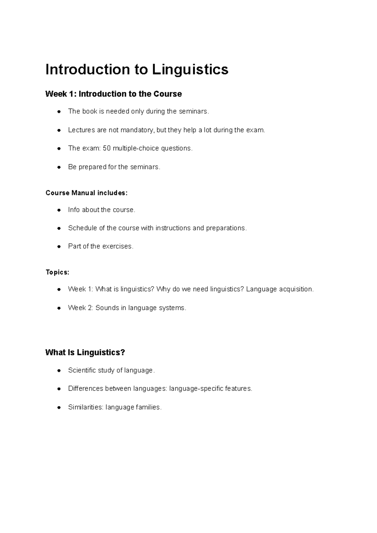 Linguistics 101: Week 1 Course Introduction and Overview - Studeersnel