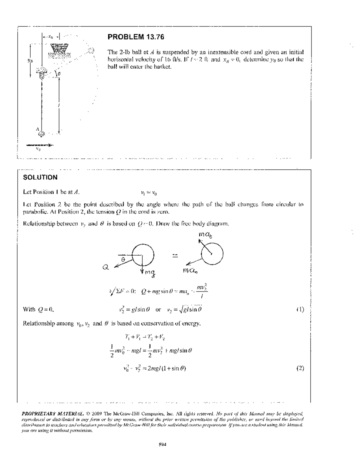 PROBLEM 13.76: Ball Trajectory Analysis and Energy Conservation