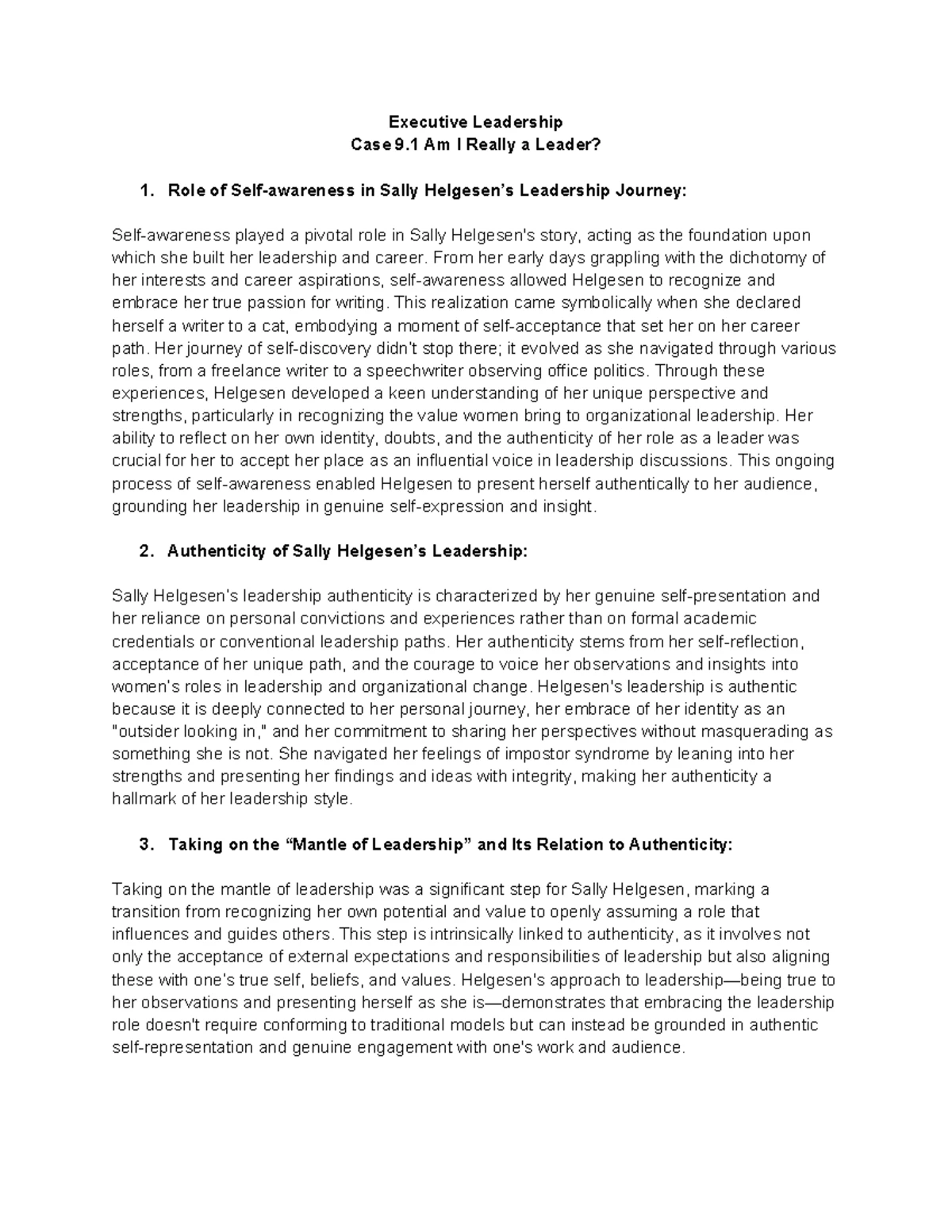 Authentic & Servant Leadership: Executive Leadership Final Slides - Studocu