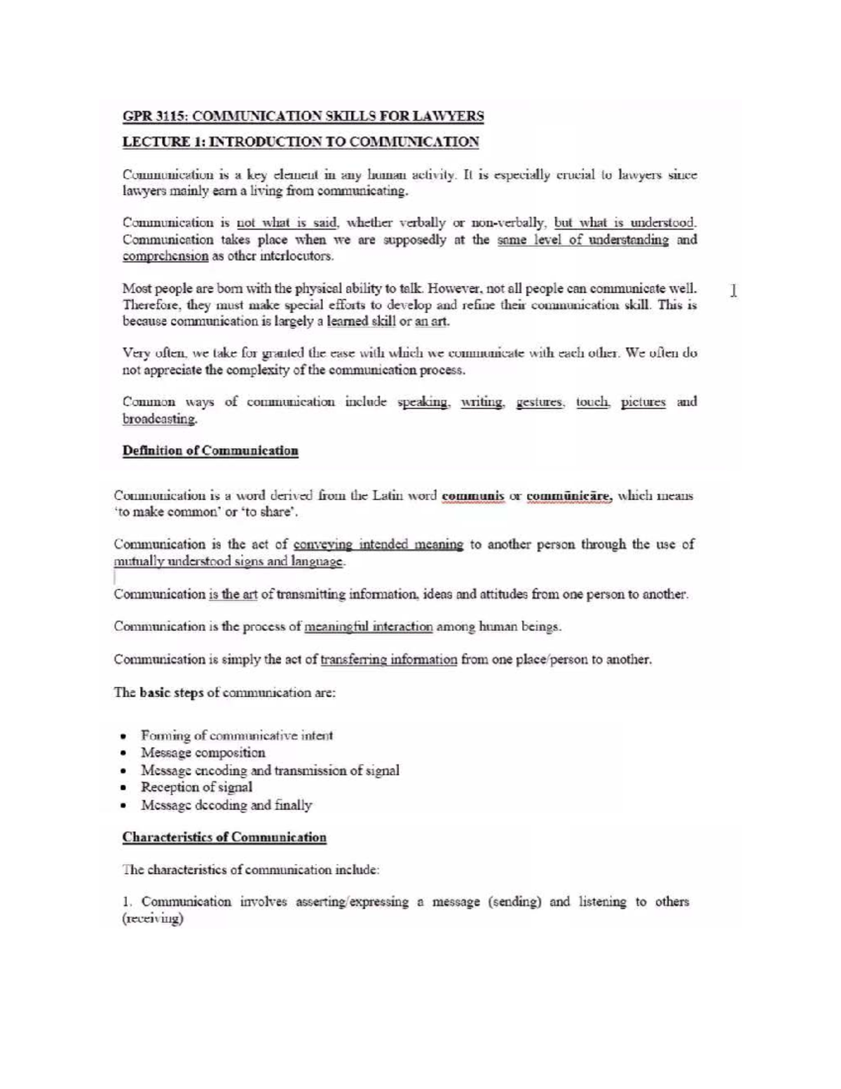 GPR 3115: Communication Skills for Lawyers - Lecture 1 Notes - Studocu