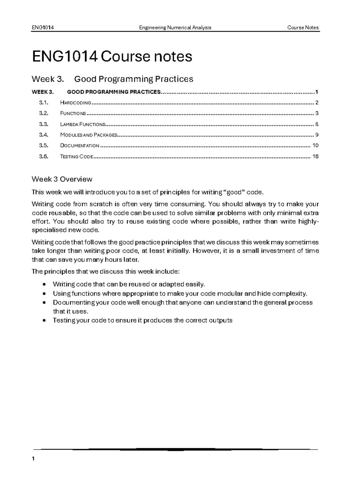 ENG1014 Week 3 Course Notes: Good Programming Practices - Studocu