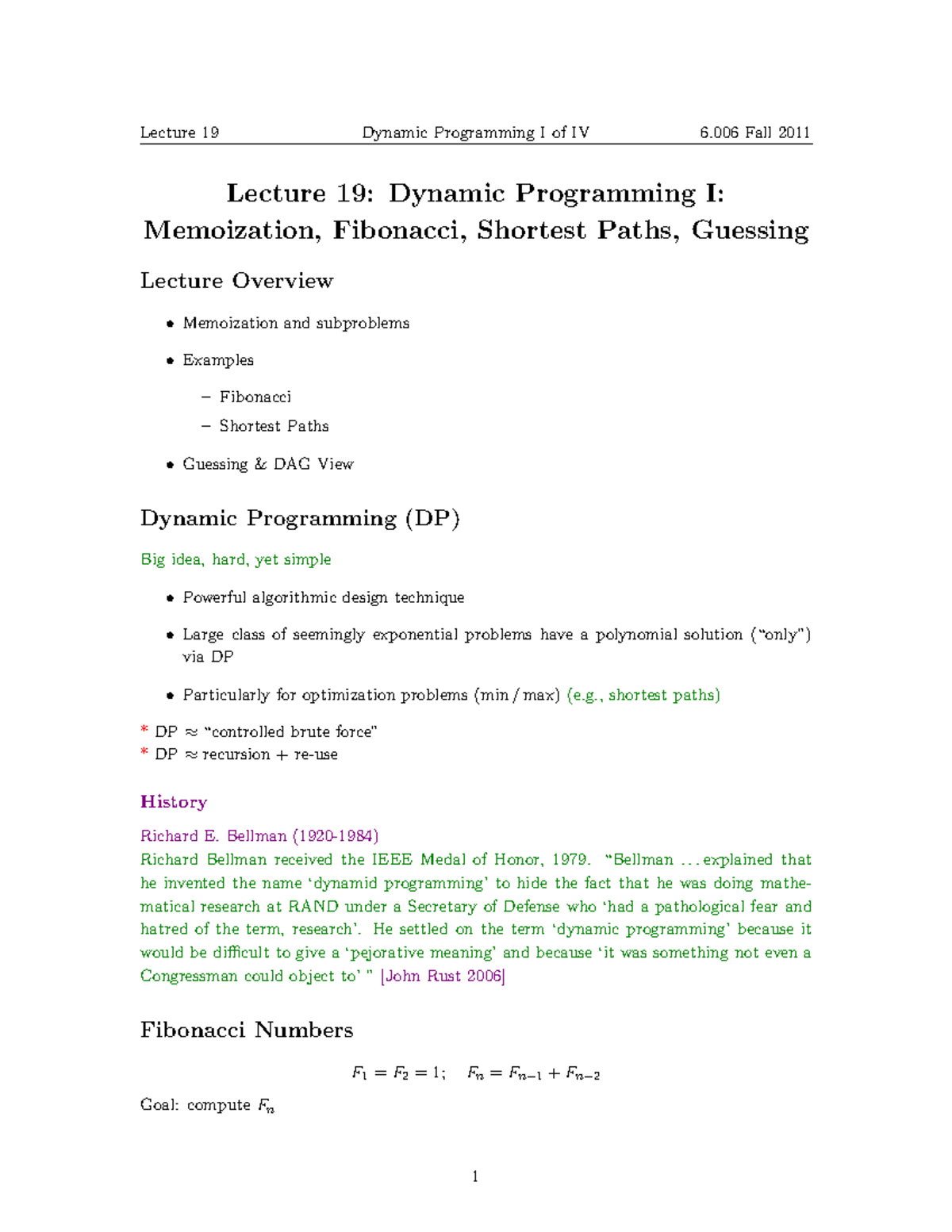 L7 - FGDGDGD - Lecture 19: Dynamic Programming I: Memoization ...