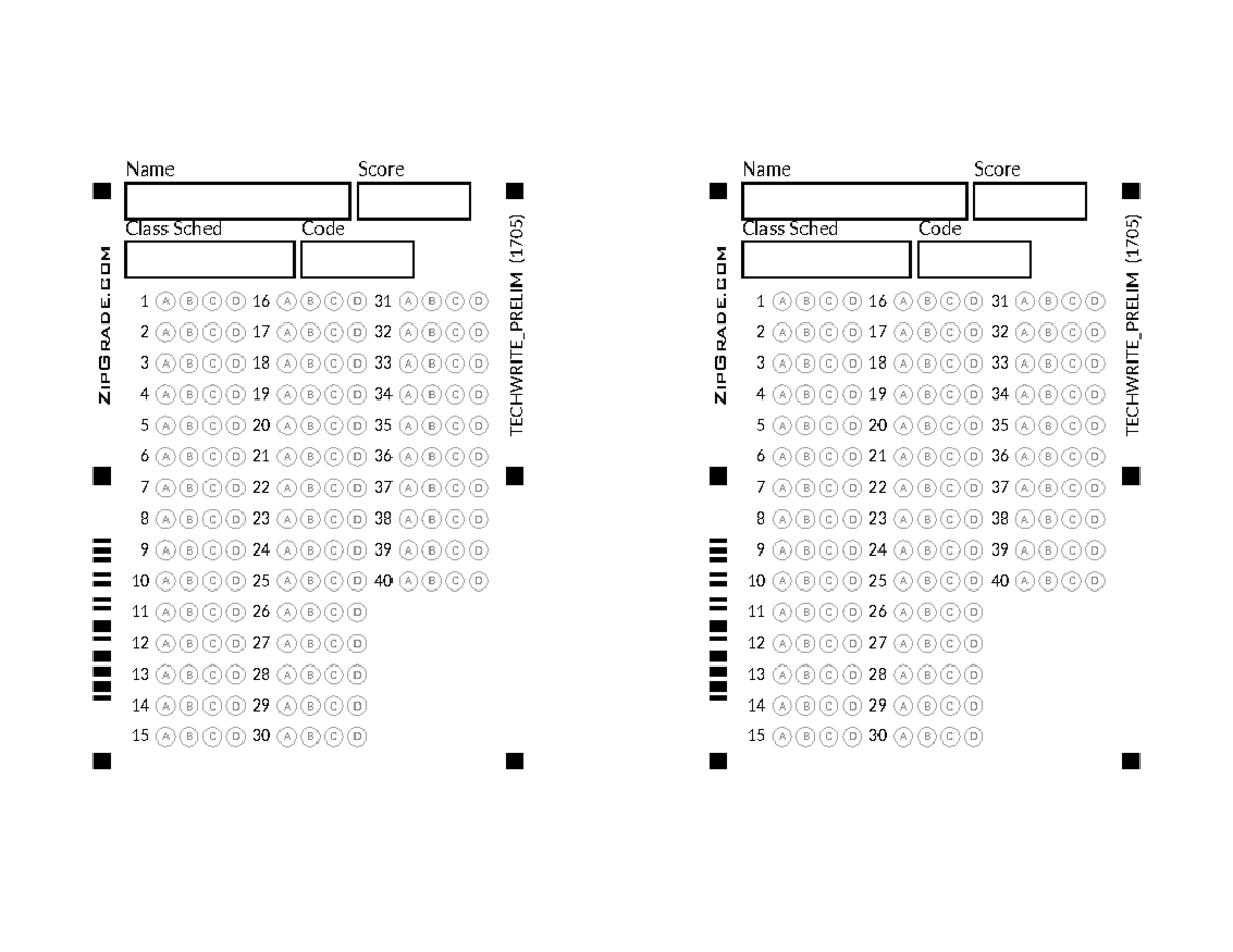 Techwrite Prelim Answer Sheet (TECHWRITE_PRELIM 1705) - Studocu