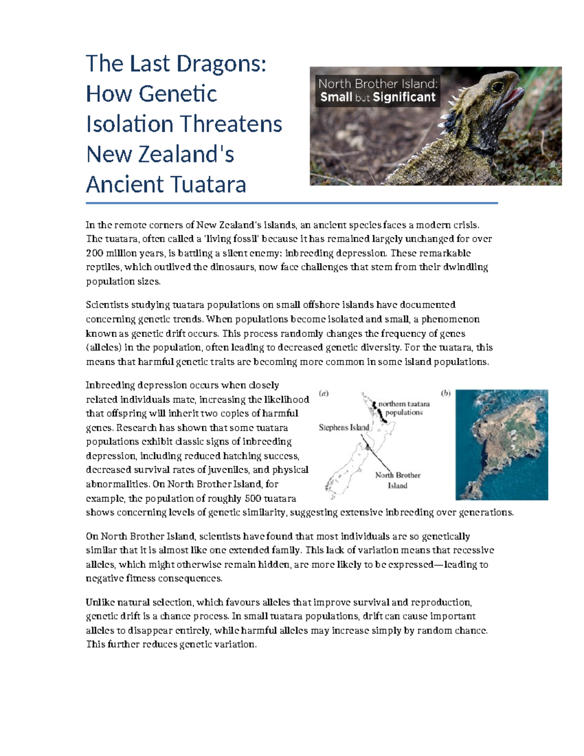 Tuatara Inbreeding Depression: Genetic Isolation Threats - Studocu