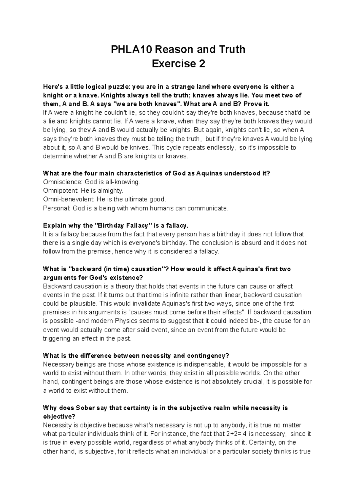 PHLA10 Exercises 2 - PHLA10 Reason and Truth Exercise 2 Here's a little ...