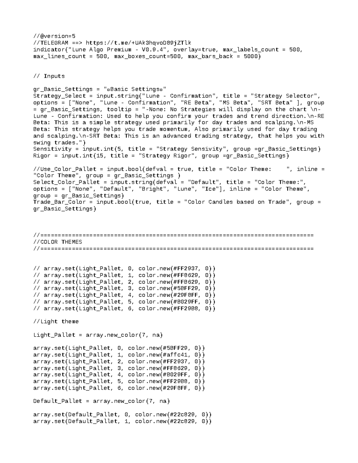 Algo Premium Trading Strategies and Settings Overview - Document Preview