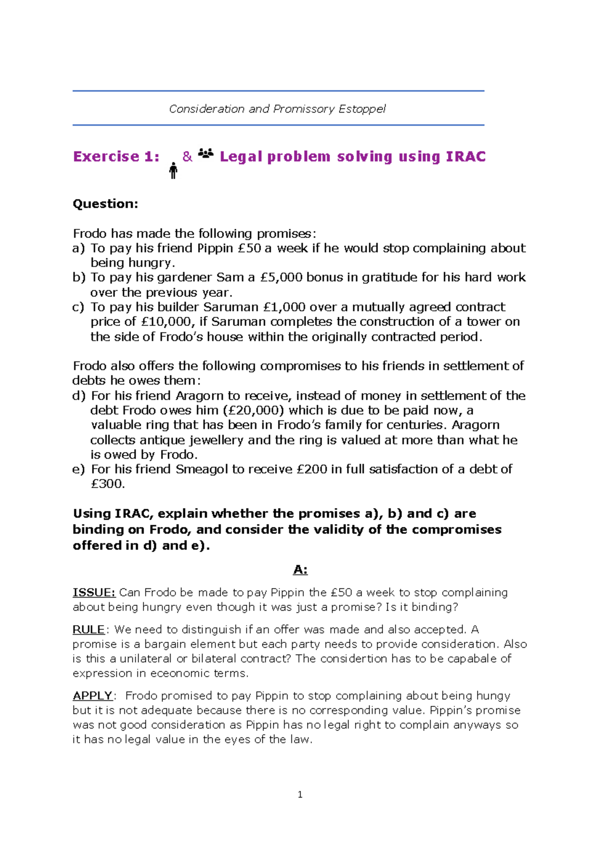 Consideration and Promissory Estoppel - Contract Law Seminar 4 - Studocu