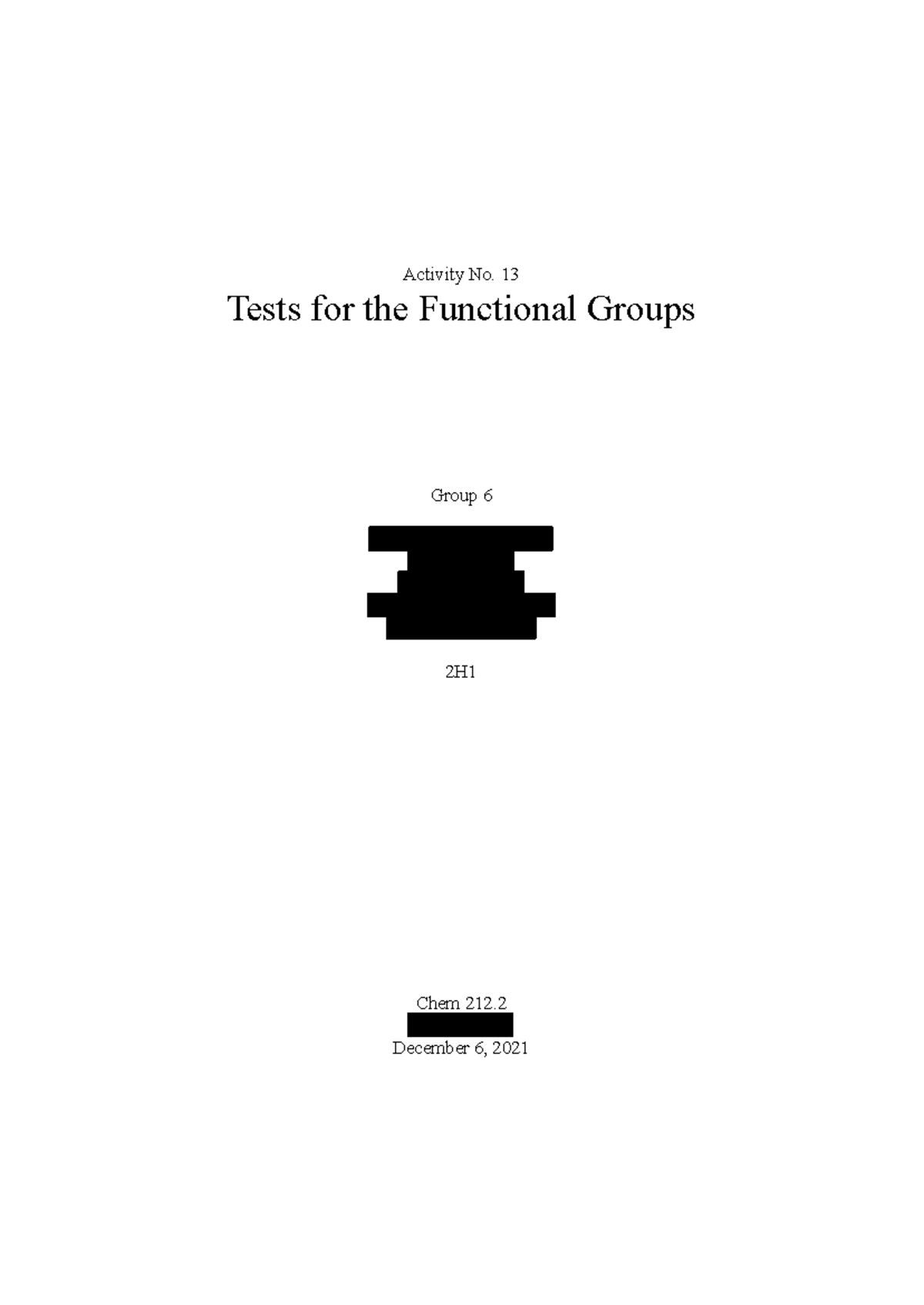 Chem 212: Test for Functional Groups - Lab Report Analysis - Studocu