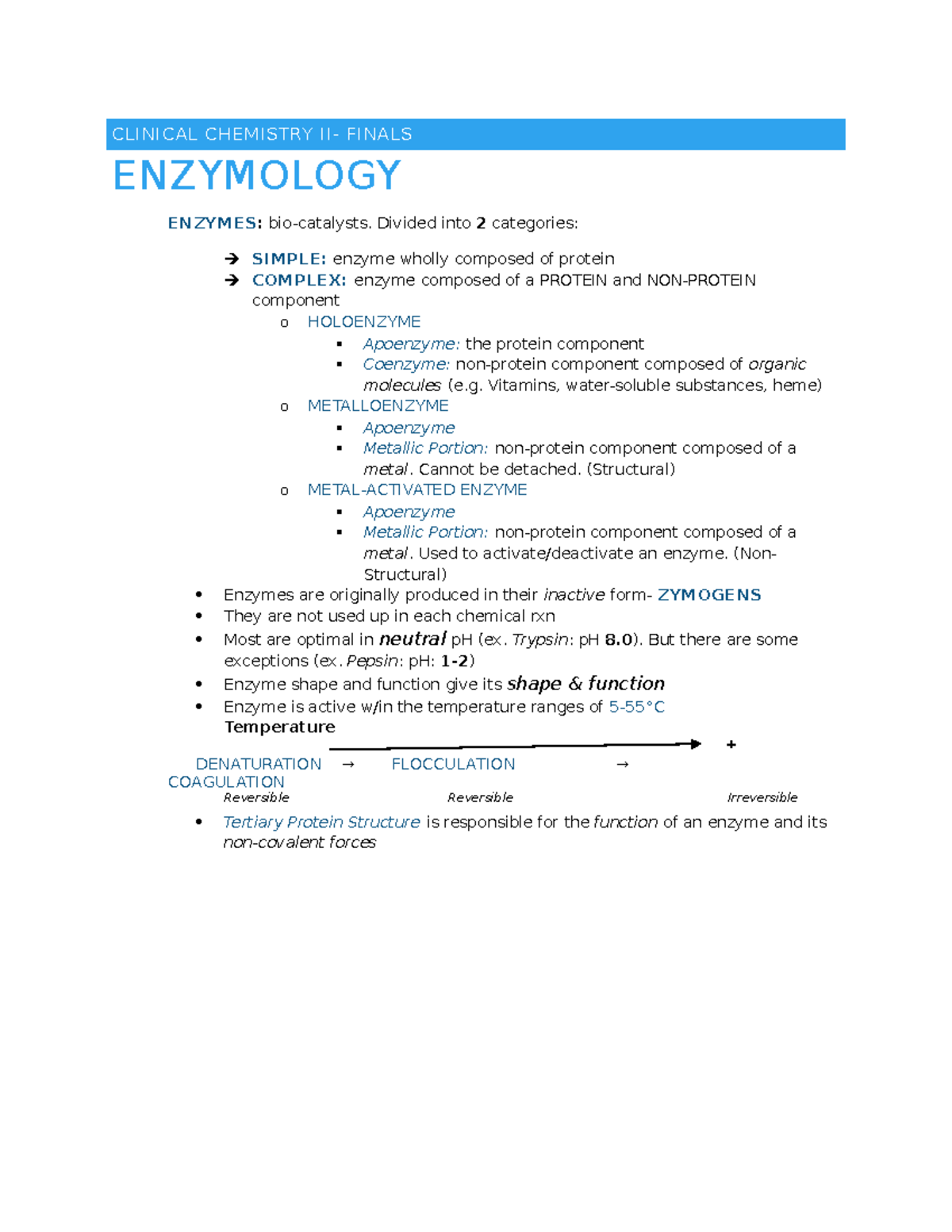 CC2 Finals: Enzymology Study Notes and Key Concepts - Studocu